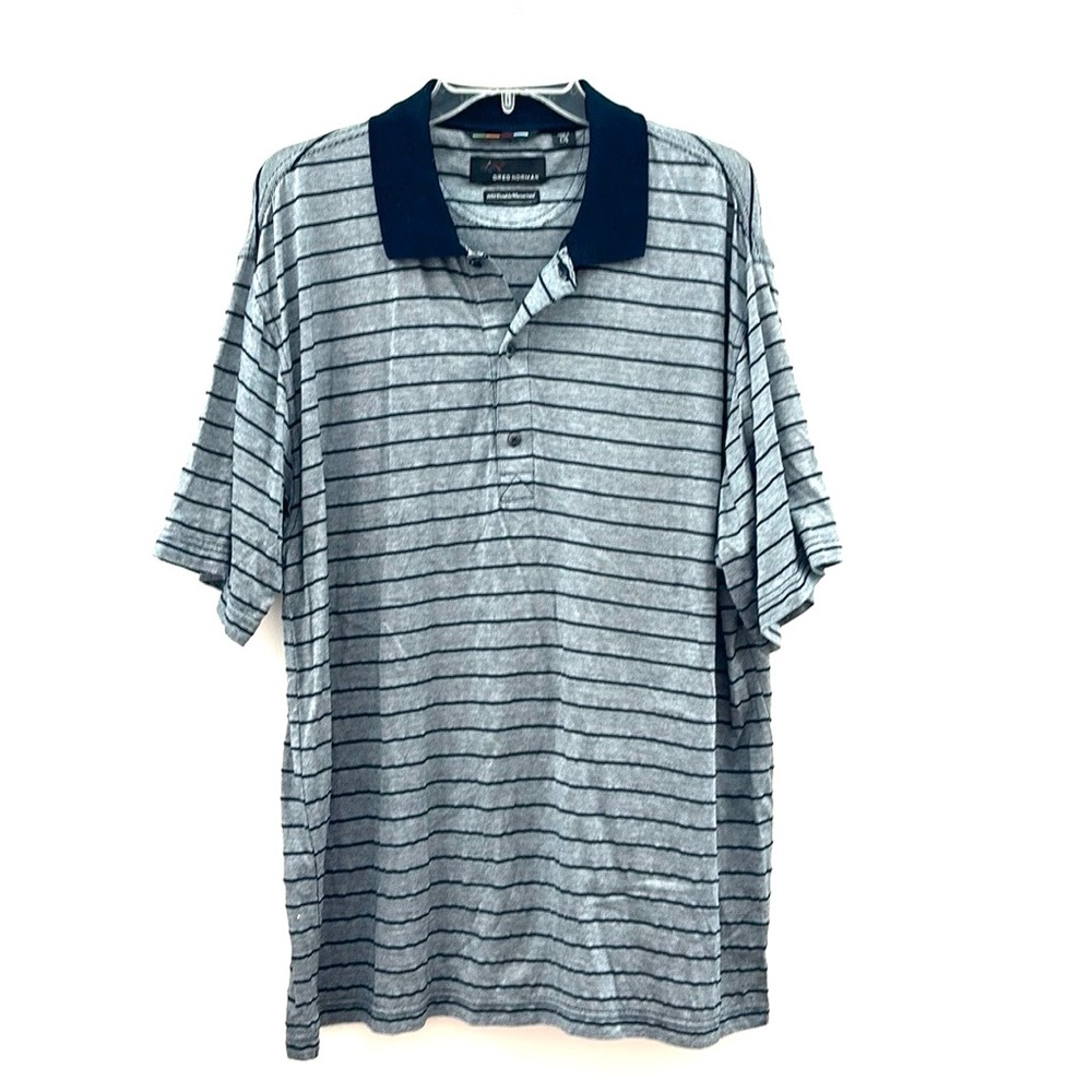 Greg Norman Men’s‎ Striped Golf Shirt 60/3 Double Mercerized 100% Cotton Size L
